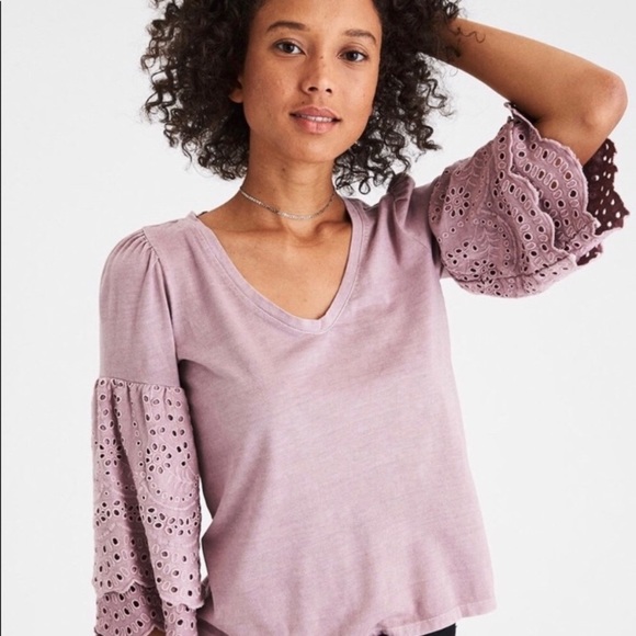 Purple/ pink half sleeve lace shirt - Picture 1 of 6